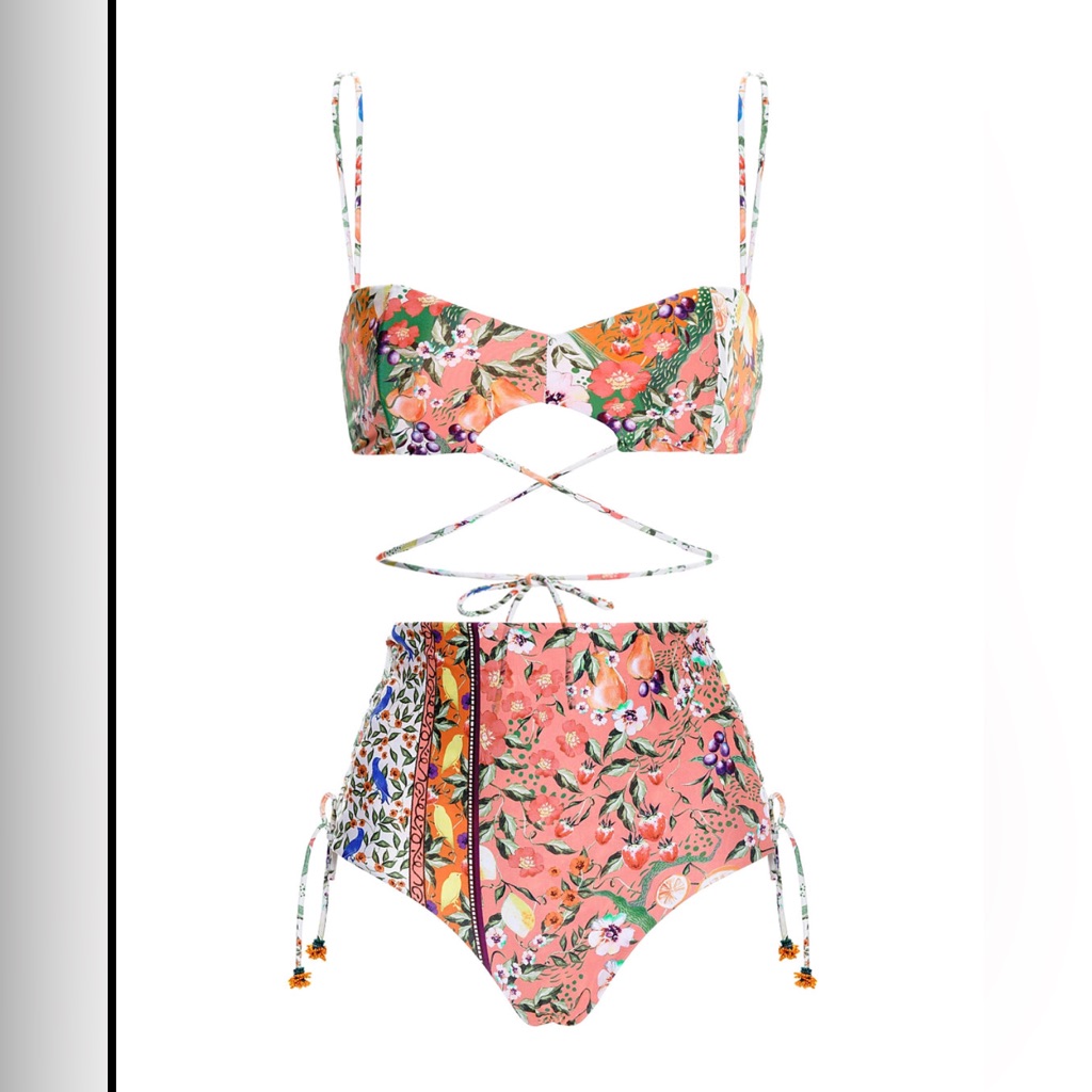 Agua Bendita Pink Orange Floral High-Waist Wrap Bikini